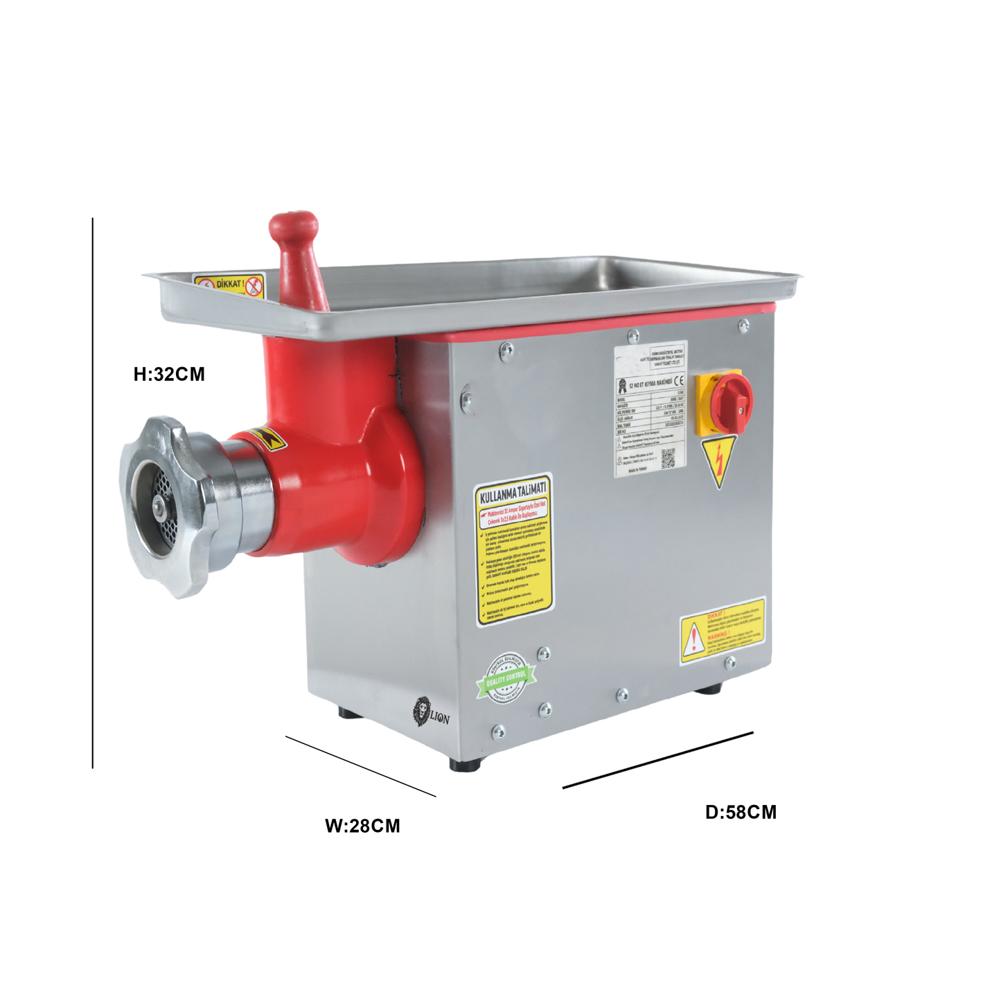12 No Mincing Machine 0,37 220 V - 380 V 30 kg 28x58x32 90 kg/Saat