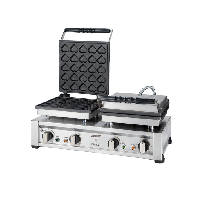 Star Serie Double Heart Bubble Model Waffle Maker with Lid