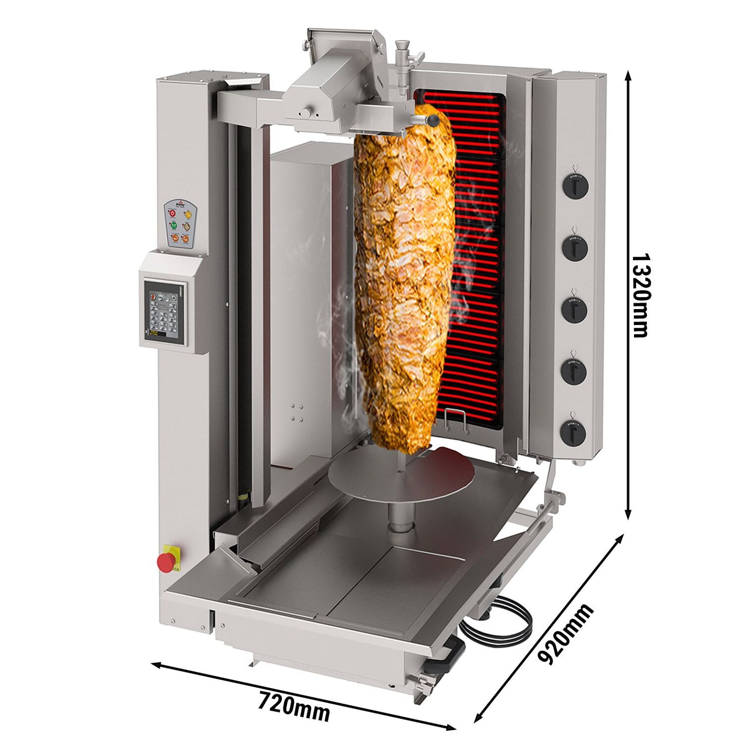 * The picture may slightly differ from the original.  Electric Automatic Doner Kebab Grill - 5 Burner - up to 120kg - 8kW - with Auto‑Slicer - incl. 1 skewer & drip tray