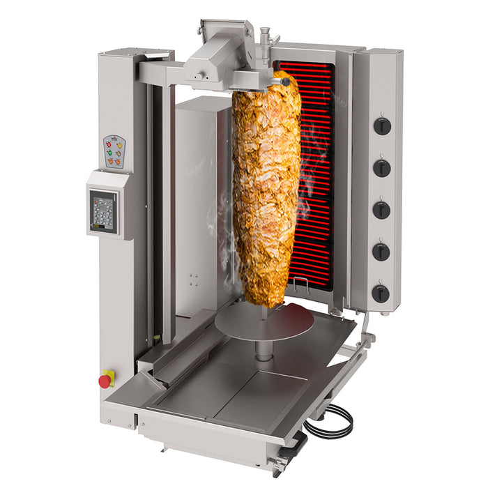 * The picture may slightly differ from the original.  Electric Automatic Doner Kebab Grill - 5 Burner - up to 120kg - 8kW - with Auto‑Slicer - incl. 1 skewer & drip tray
